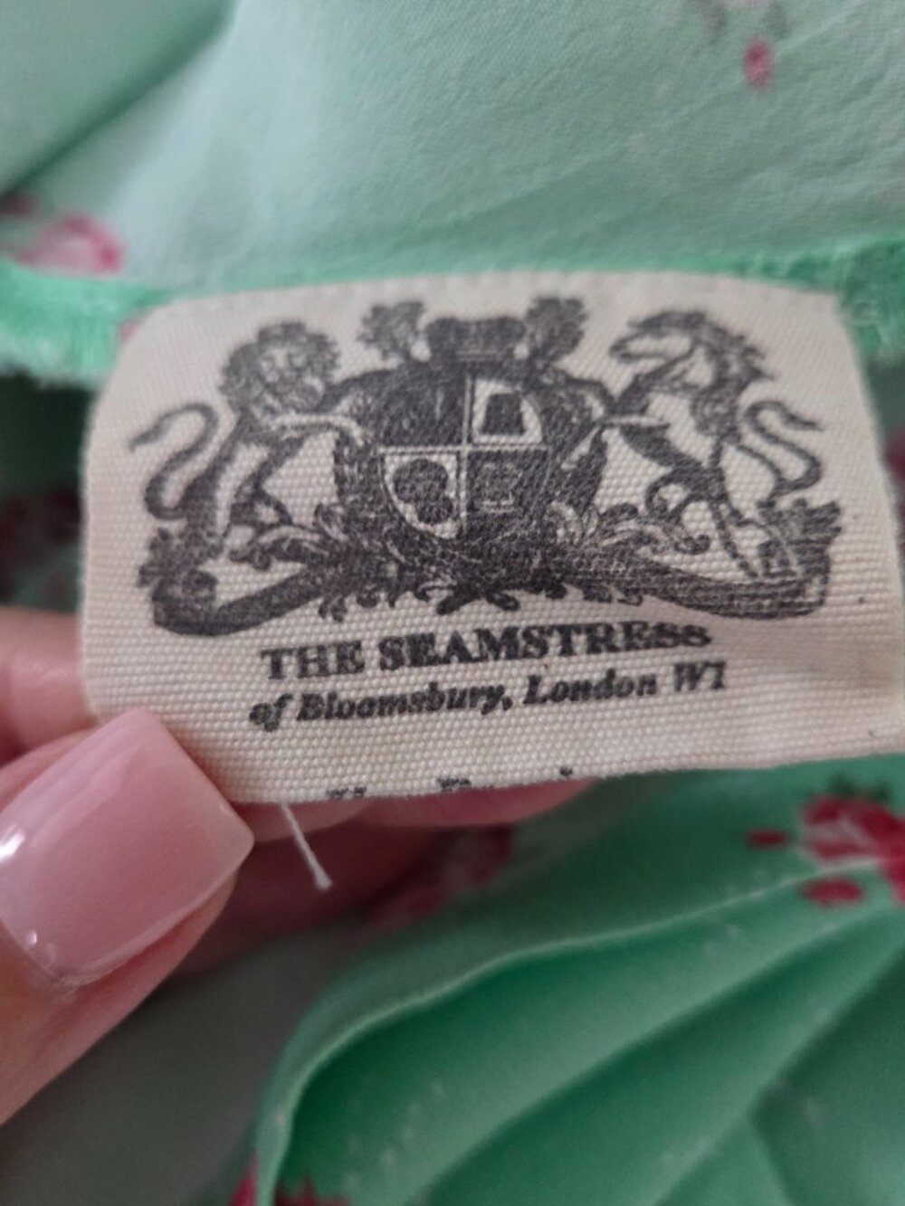 Seamstress of Bloomsbury London Wrap Dress Size 8 Rayon Crepe Fabric Mint Floral - Picture 4 of 5